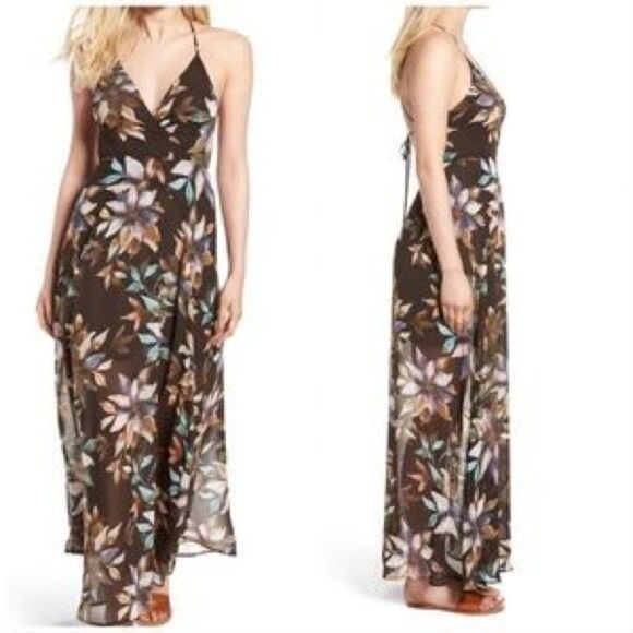 Revolve Astr the Label Floral Sheer Tie Back Slit Wrap Maxi Dress - Picture 1 of 10